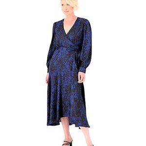 Susan Graver Occasions Printed Woven Jacquard Wrap Dress SMALL PETITE (1001)